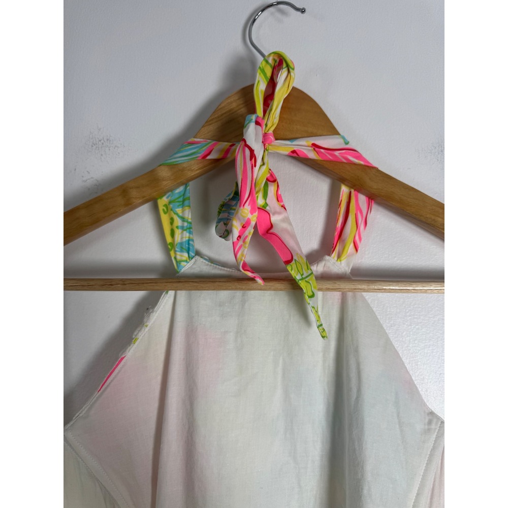 Preppy Lilly Pulitzer Women 14 Halter Dress Pink Floral Crochet Lace Tropical - Picture 4 of 10